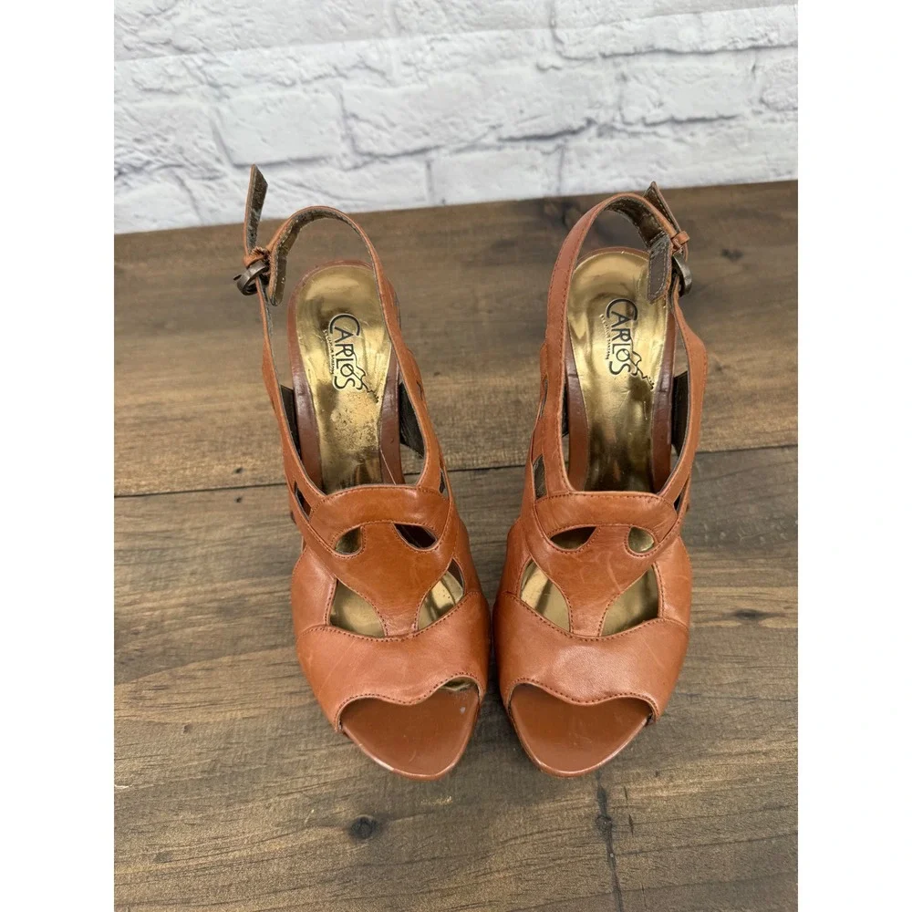 Carlos by Carlos Santana Ciao Cognac Brown Strappy Platform Stiletto Sandals 6